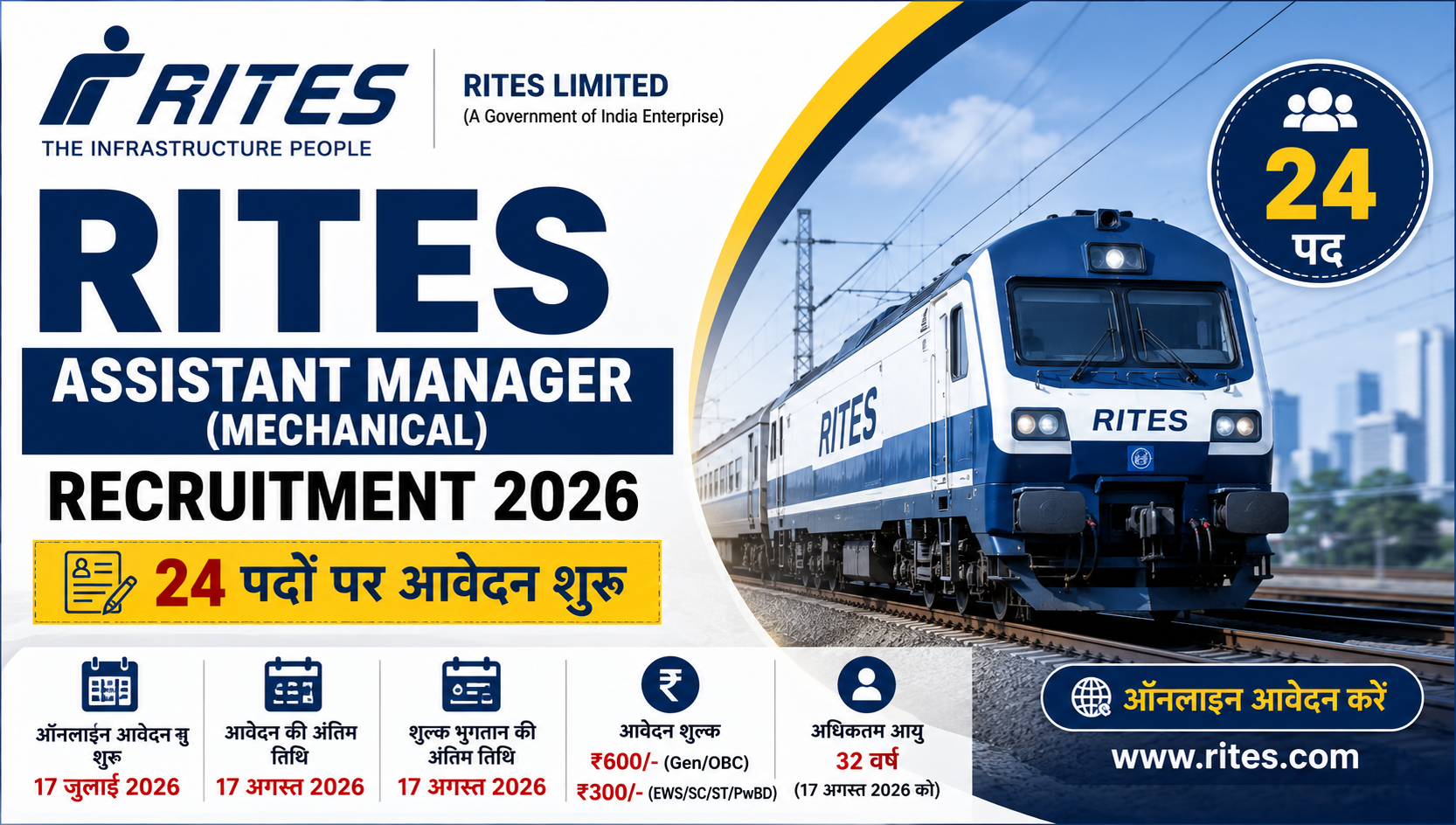 RITES Assistant Manager Recruitment 2026: 24 पदों पर भर्ती