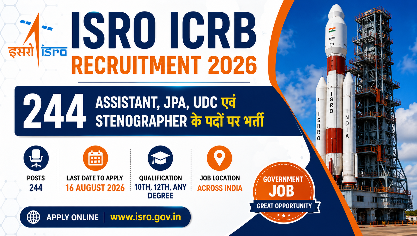 ISRO ICRB Recruitment 2026: 244 पदों पर ऑनलाइन आवेदन शुरू