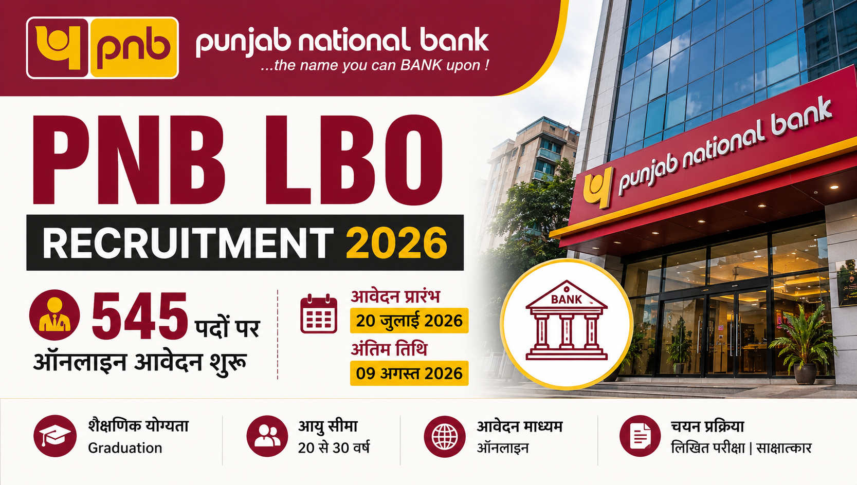 PNB लोकल बैंक ऑफिसर भर्ती 2026: 545 पदों पर ऑनलाइन आवेदन शुरू