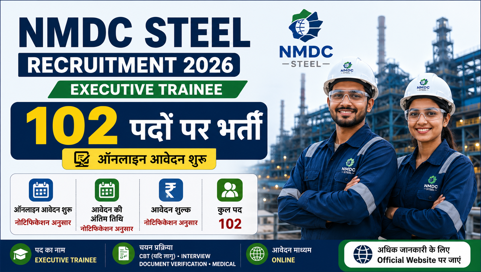 NMDC Executive Trainee Recruitment 2026: 102 पदों पर भर्ती