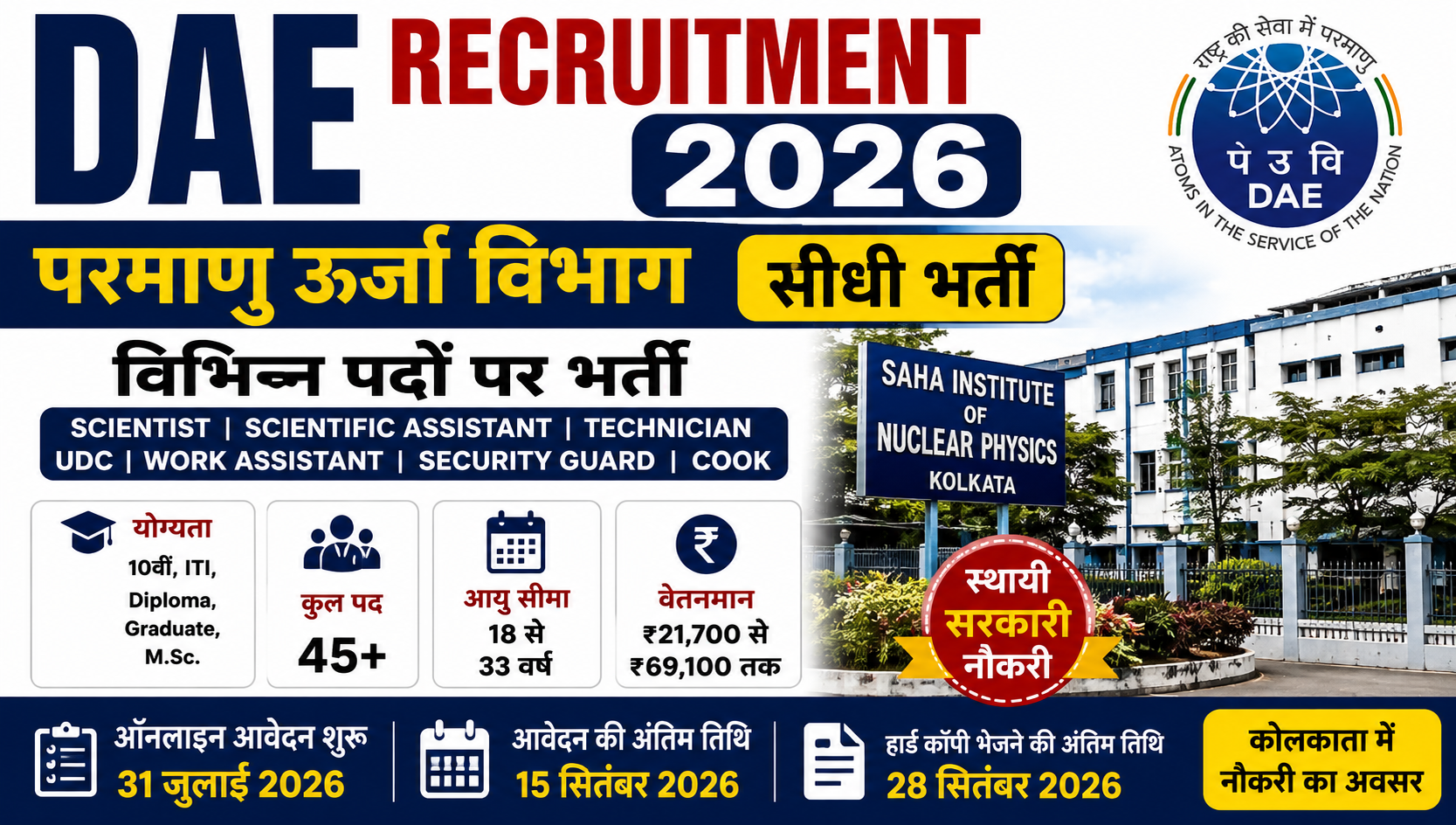 DAE Recruitment 2026: विभिन्न पदों पर भर्ती