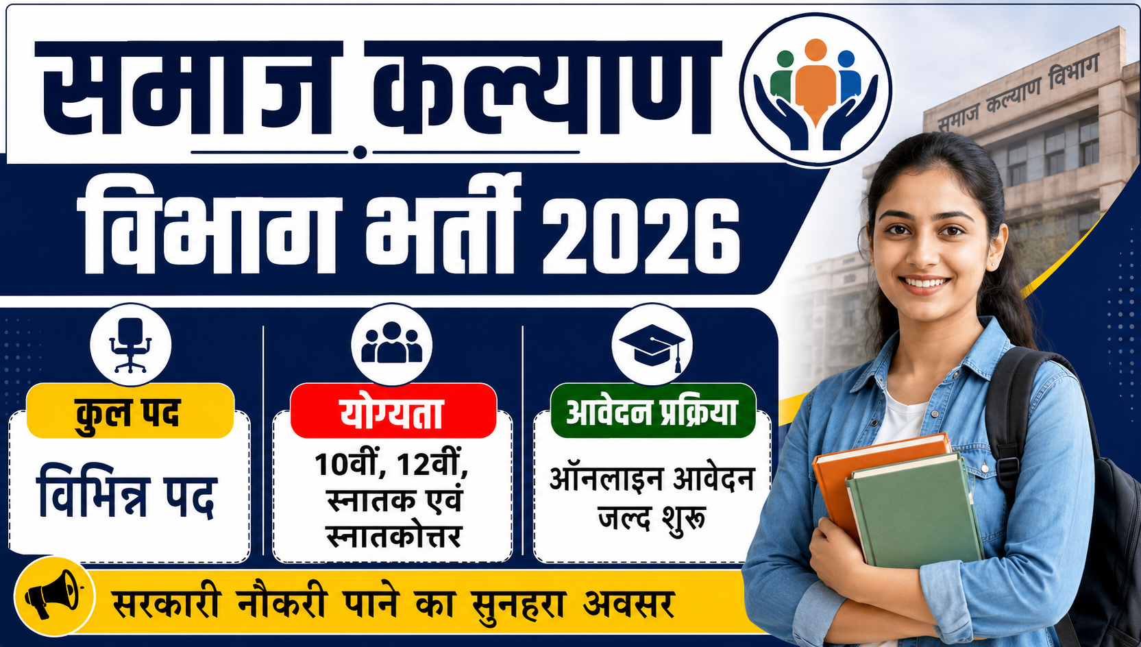 समाज कल्याण विभाग भर्ती 2026: विभिन्न पदों पर भर्ती