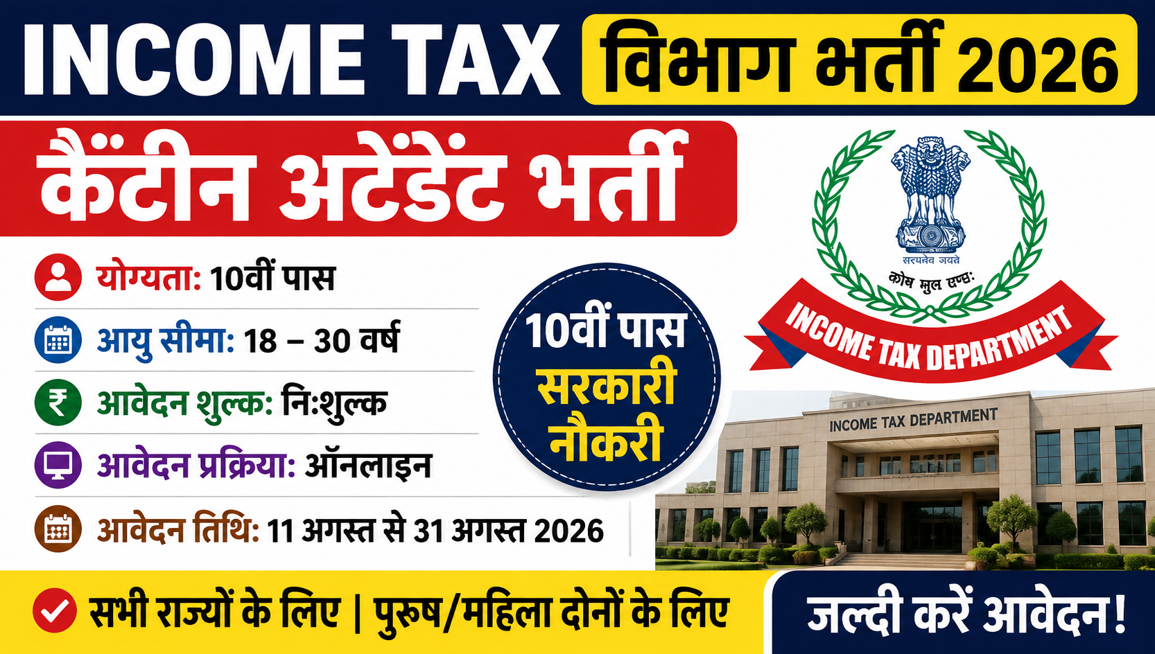 इनकम टैक्स भर्ती 2026: 10वीं पास भर्ती