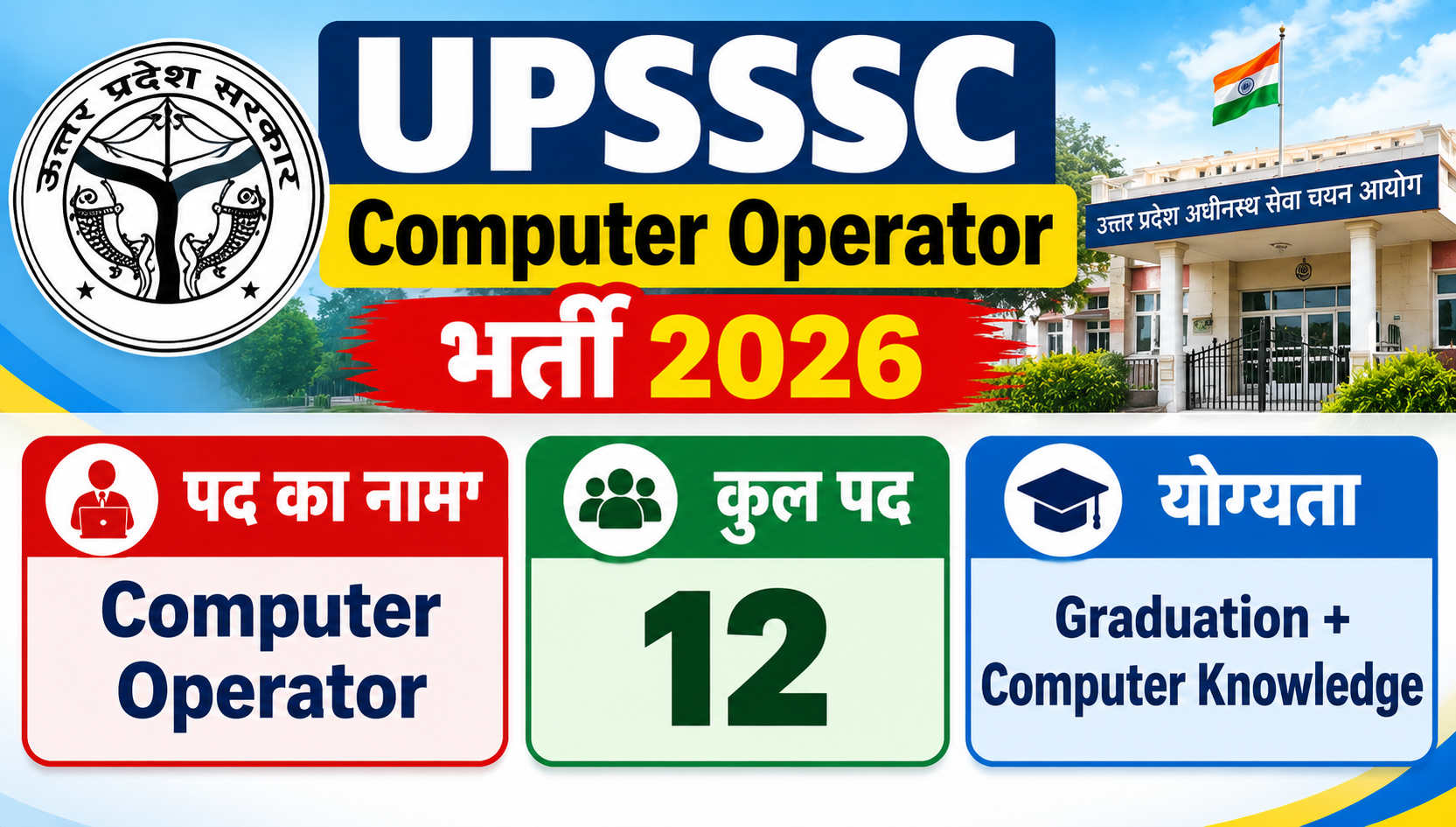 UPSSSC Computer Operator भर्ती 2026: 12 पदों पर आवेदन
