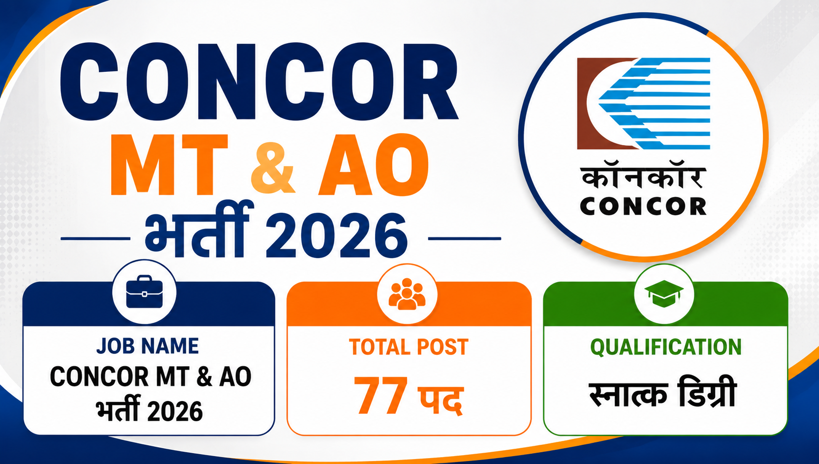 CONCOR भर्ती 2026: 77 पदों पर ऑनलाइन आवेदन